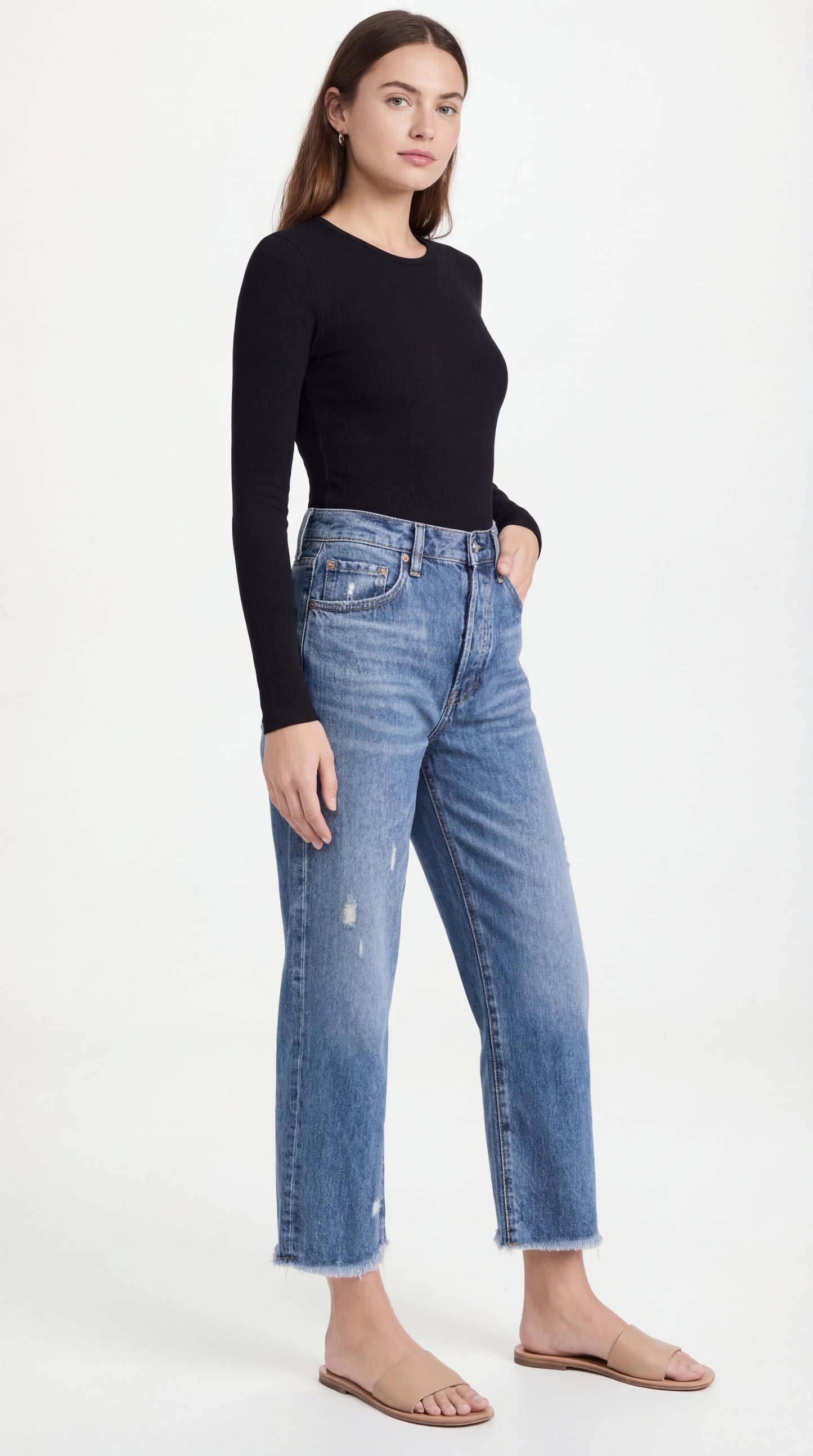 Pantalón Vaquero Recto de Cintura Alta