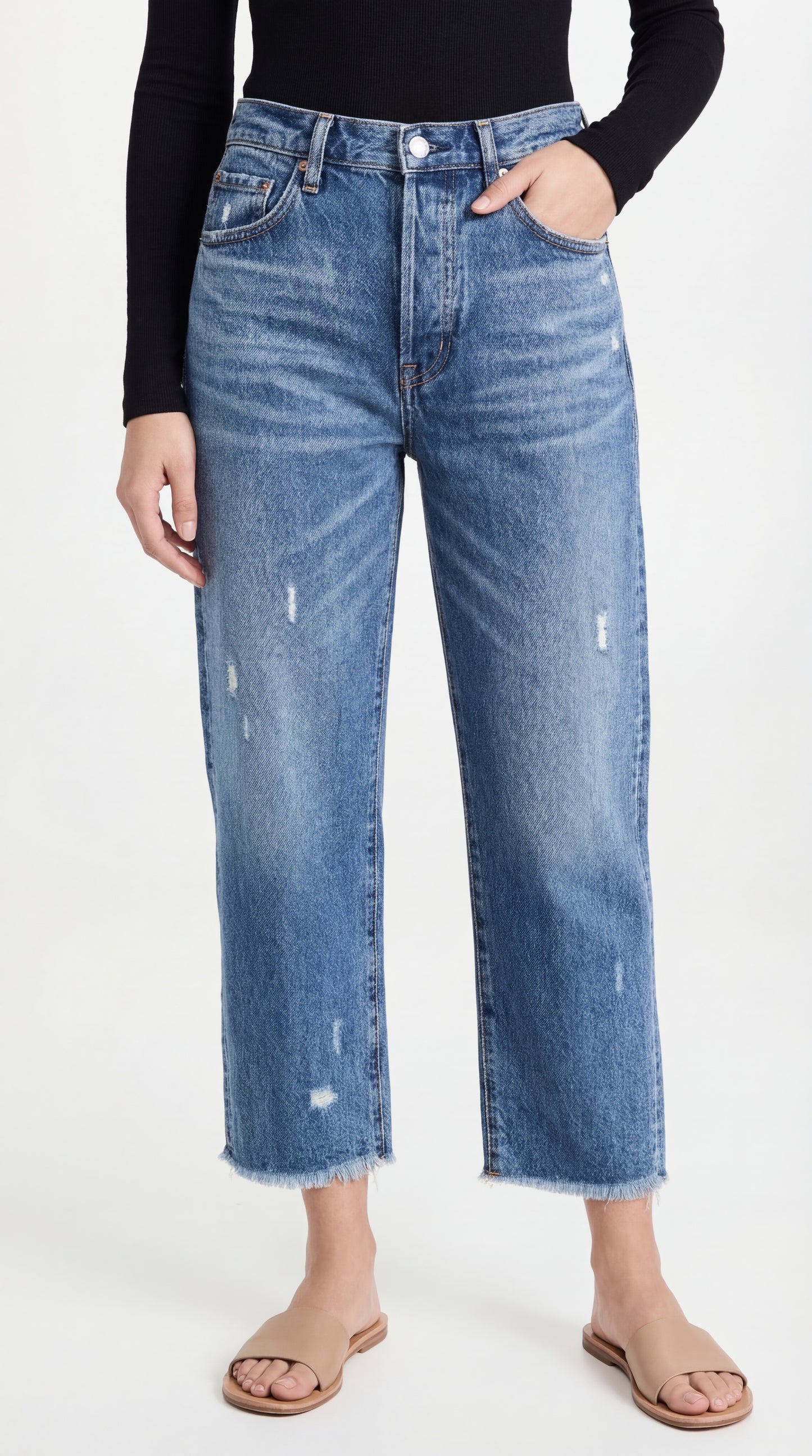 Pantalón Vaquero Recto de Cintura Alta