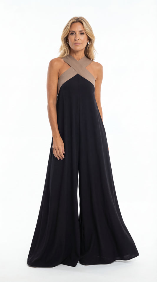 Mono Largo Elegante con Escote Cruzado