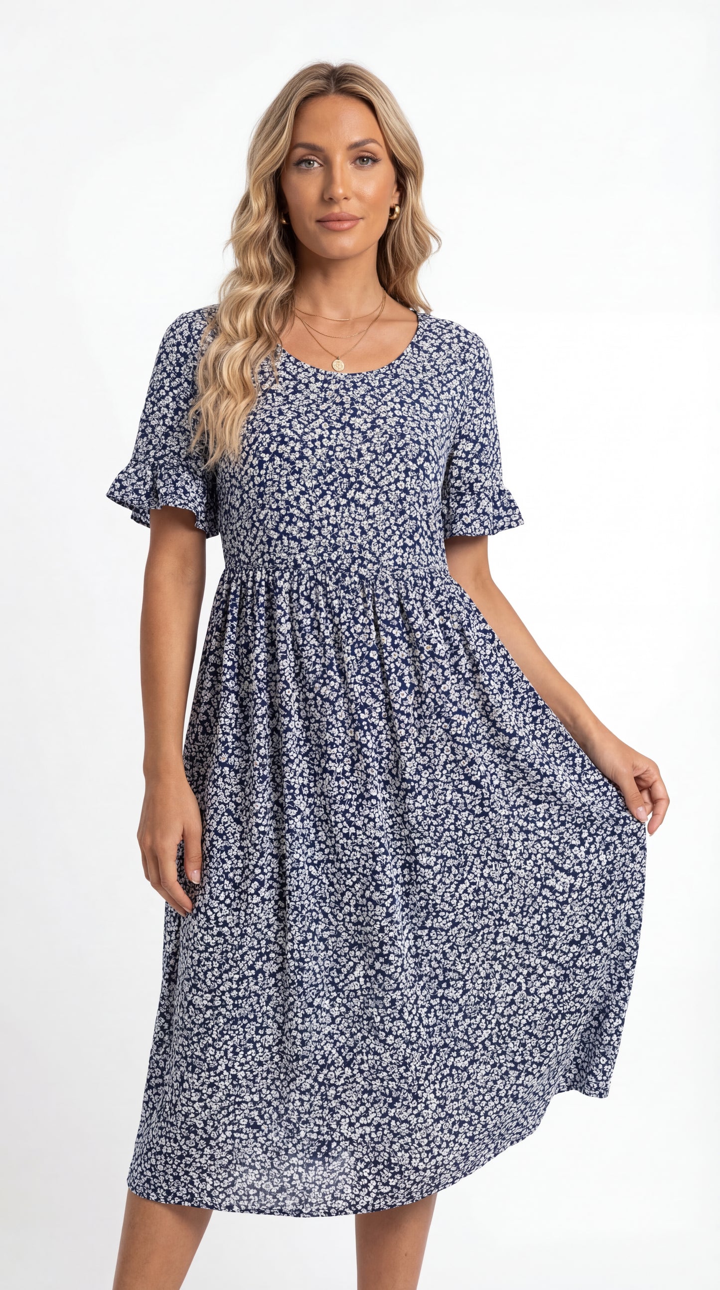 Vestido Midi Floral de Estilo Romántico