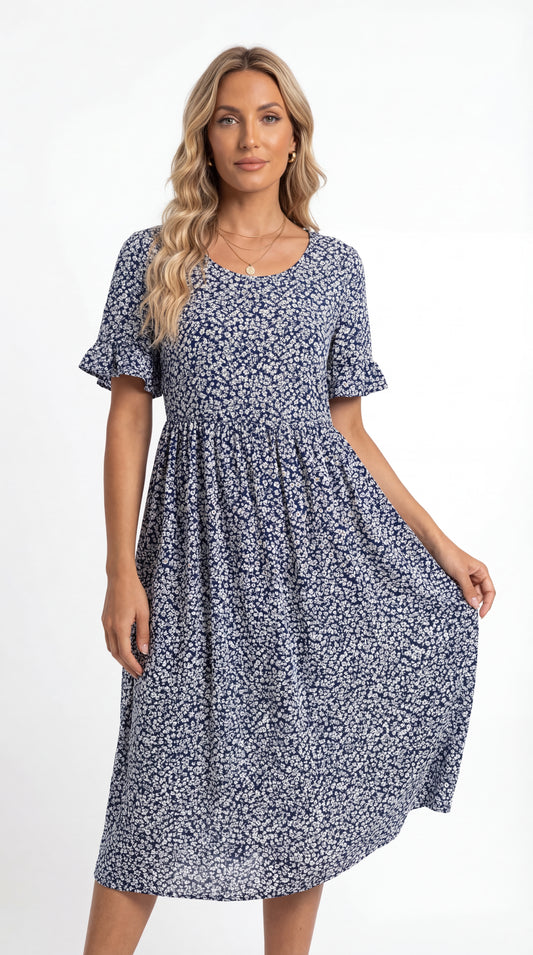 Vestido Midi Floral de Estilo Romántico