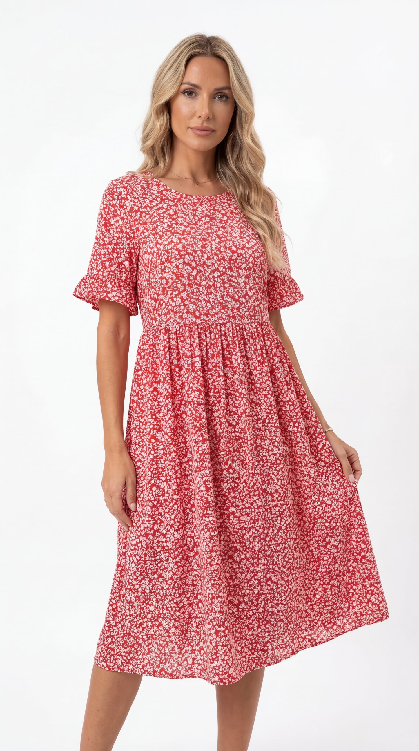 Vestido Midi Floral de Estilo Romántico