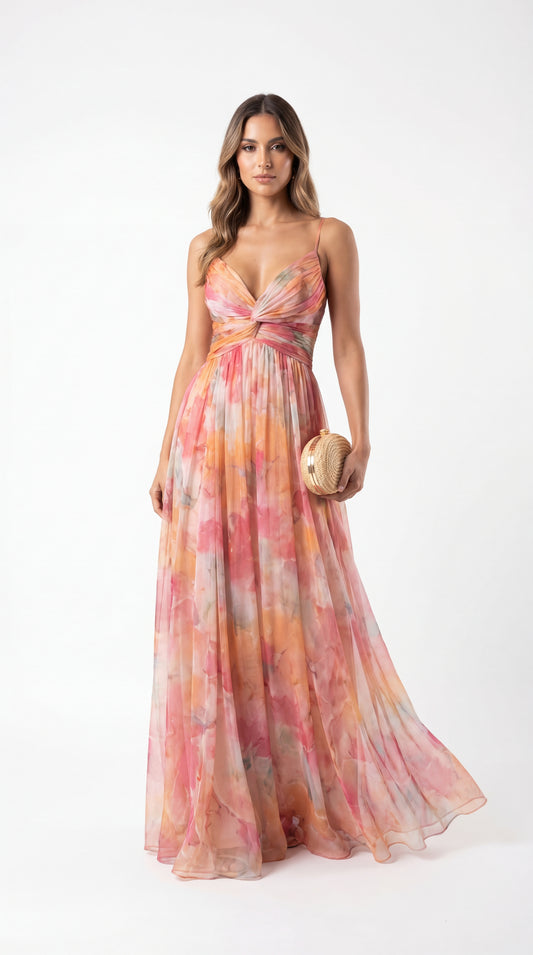 Claudia|™ Encantador vestido largo con estampado floral