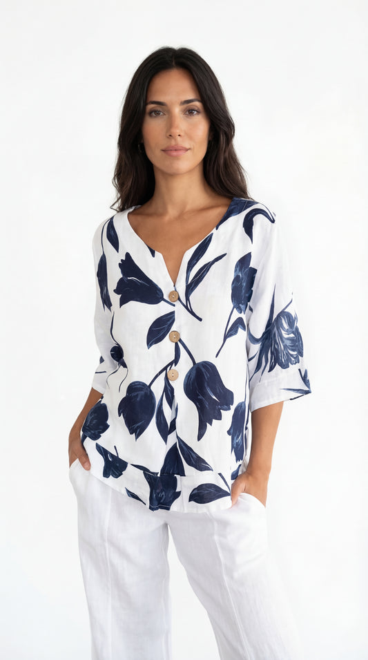 Blusa Floral Elegante con Botones