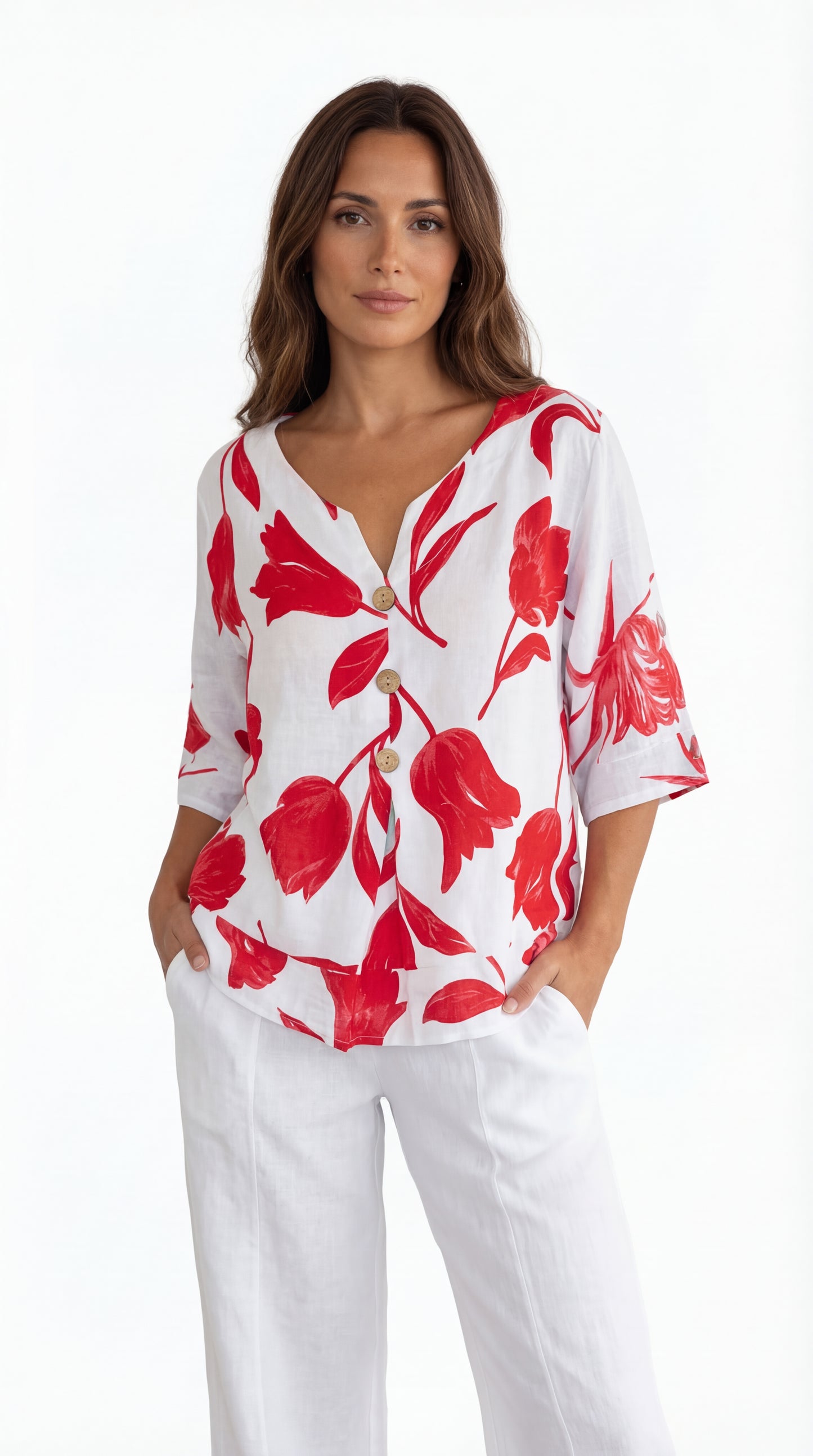 Blusa Floral Elegante con Botones